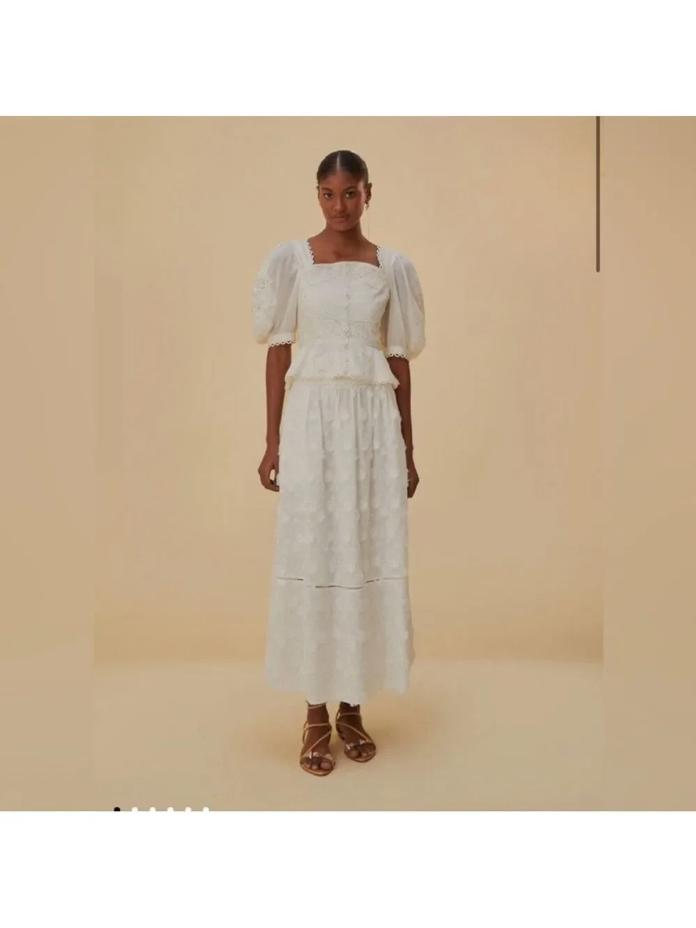 Farm Rio Off-White 3d Flower Midi Skirt